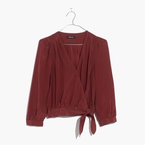 Madewell Silk Wrap Top in Burnished Mahogany